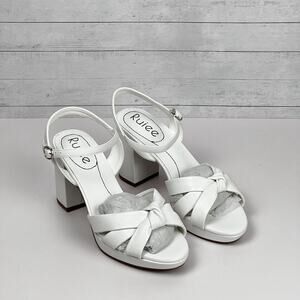 Ruiee Women’s White Block Heel Sandals Size 8 – New